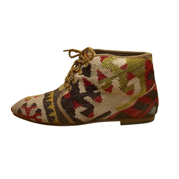 Akkijim Women’s Multicolor Ethnic Handmade Kilim Leather Ankle Boots Size 8 - Picture 4 of 9